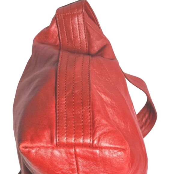 Pelle Studio Diagonal Striped Dark Red Genuine Leather Shoulder Bag 16"X10"X4.5" - Picture 4 of 12